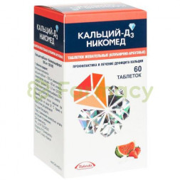 Кальций-д3 никомед таблетки жевательные 500мг + 200ме №60 клубника + арбуз