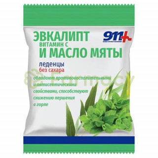 911 ваша служба спасения леденцы без сахара 50г эвкалипт, масло мяты с вит. с